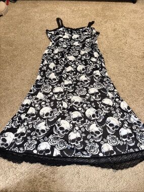 ROMWE Goth HorrorSkull and Rose Full Length Slip Dress XL Halloween